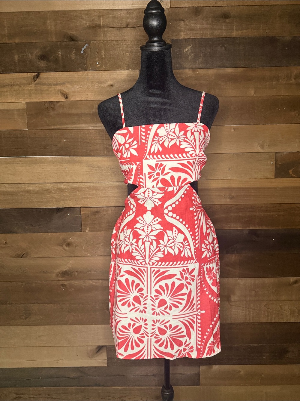 Unk Red and White Cutout Floral Mini Dress